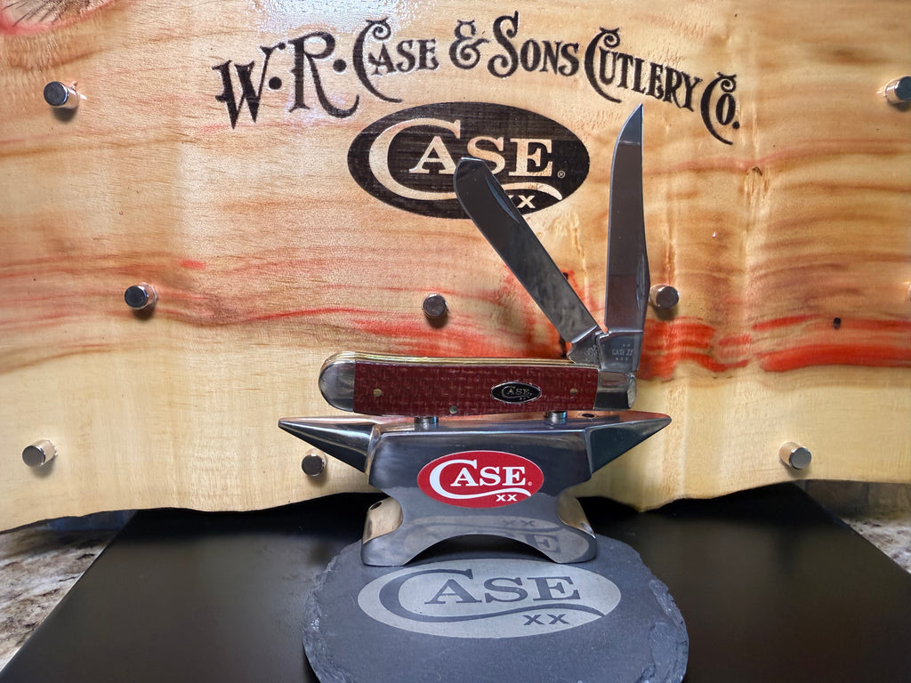 Dark Red Burlap Micarta Smooth Mini Trapper