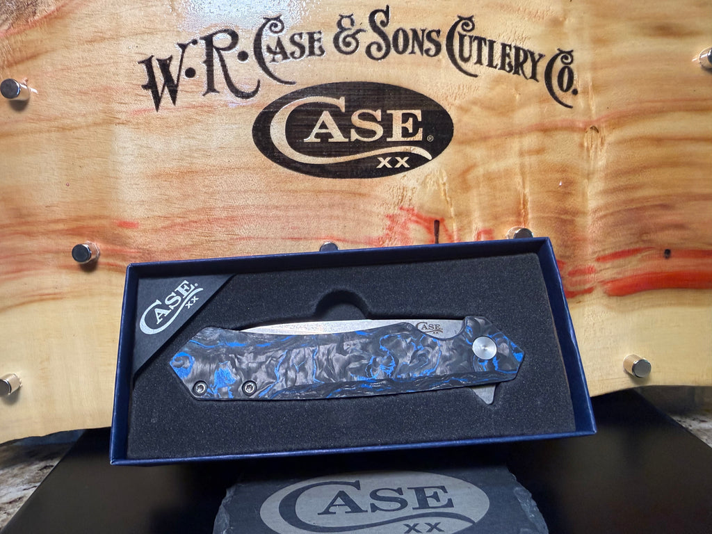 Case XX Kinzua Black Anodized Aluminum & Marbled Blue Carbon Fiber