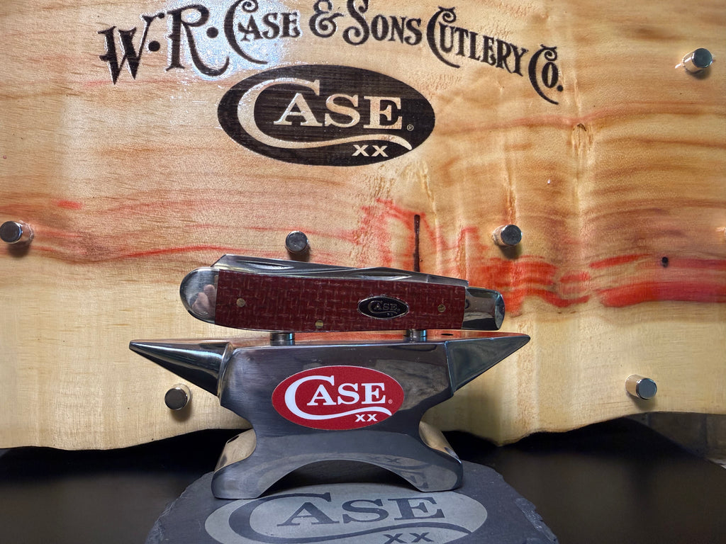 Dark Red Burlap Micarta Smooth Mini Trapper