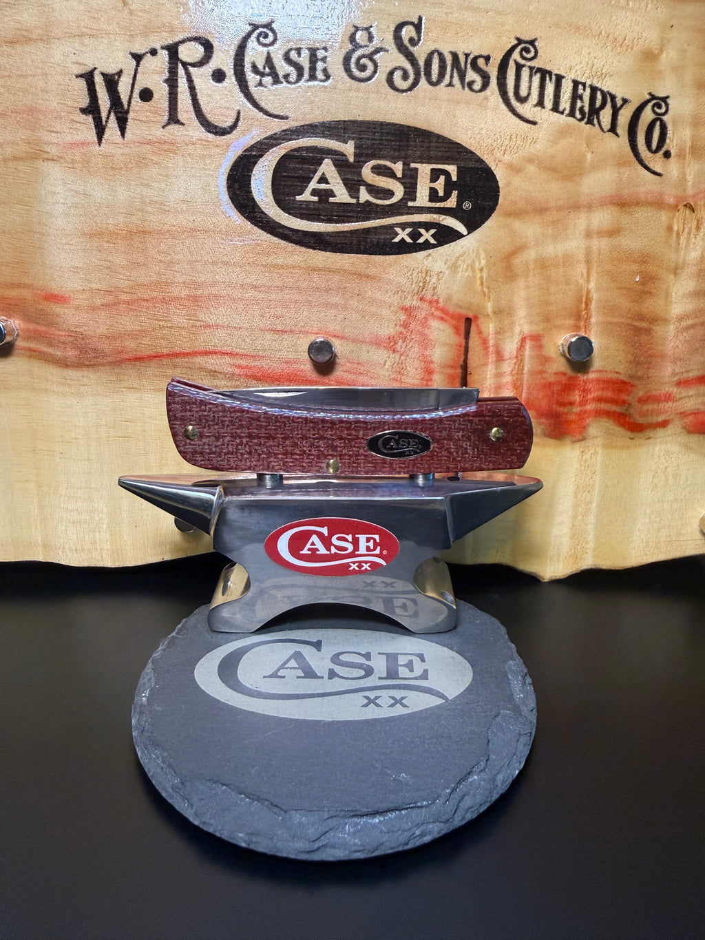 Dark Red Burlap Micarta Smooth Sod Buster Jr