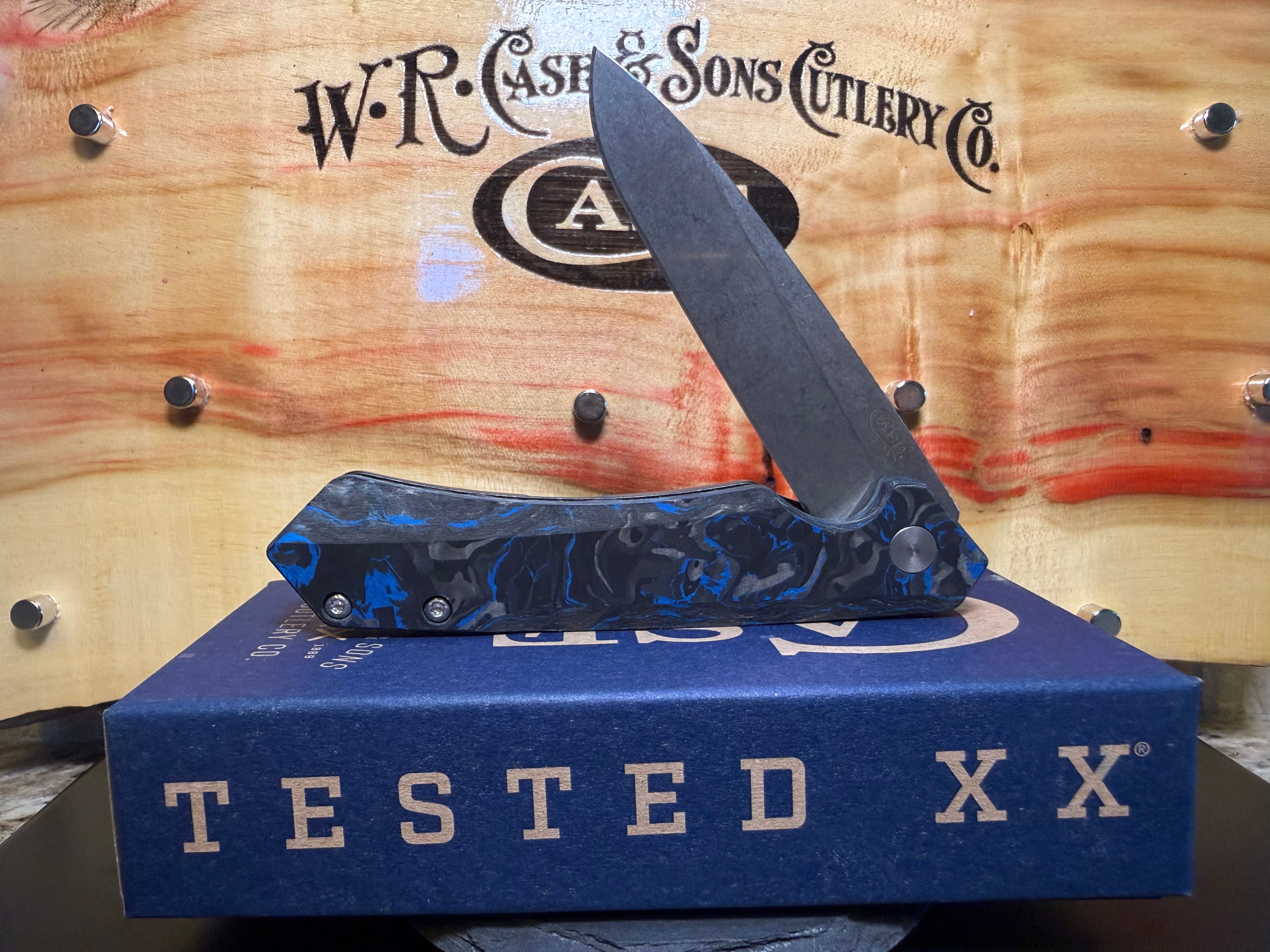 Case XX Kinzua Black Anodized Aluminum & Marbled Blue Carbon Fiber