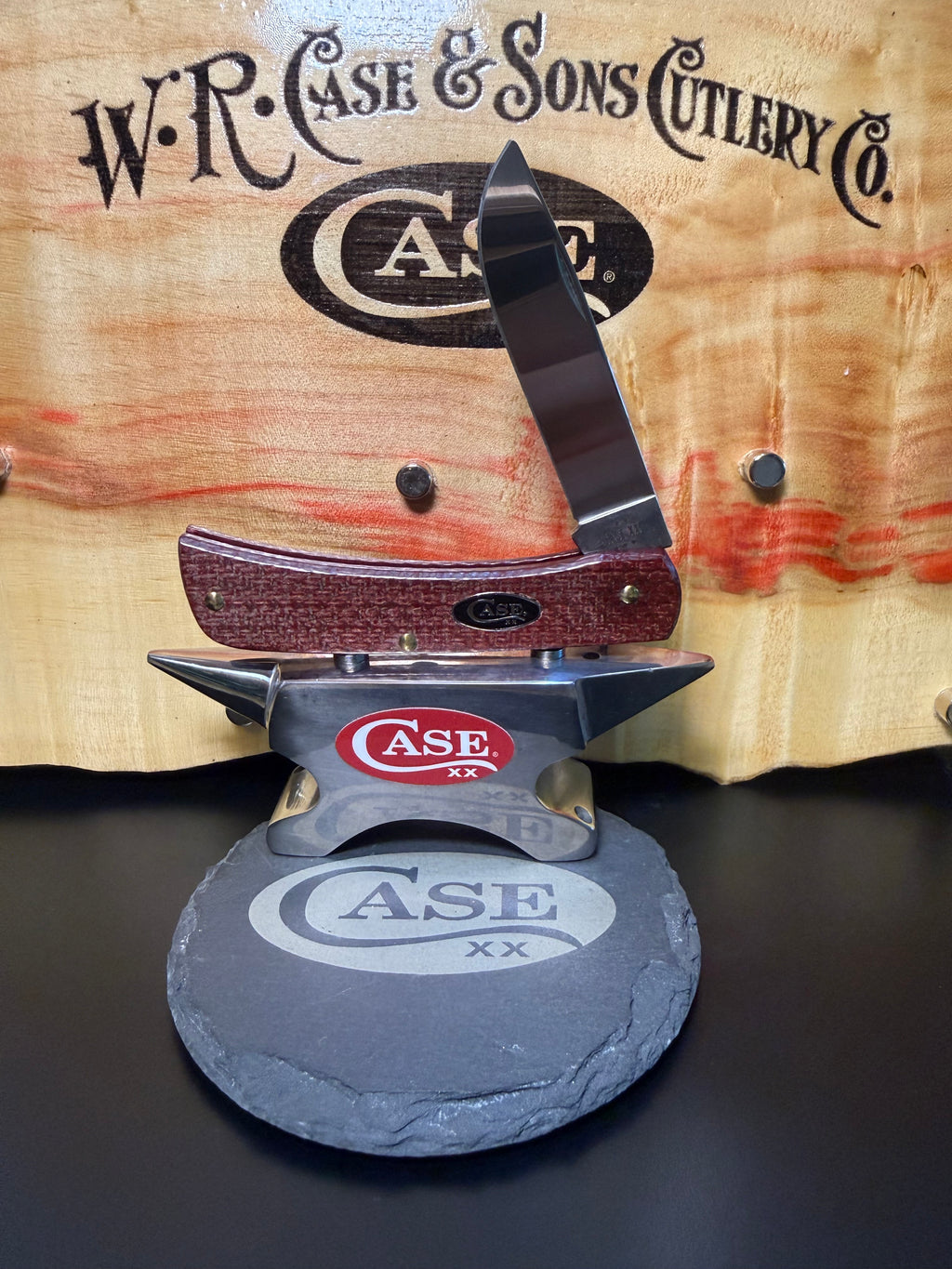 Dark Red Burlap Micarta Smooth Sod Buster Jr